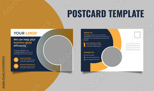 Modern corporate postcard template with black and orange color shape