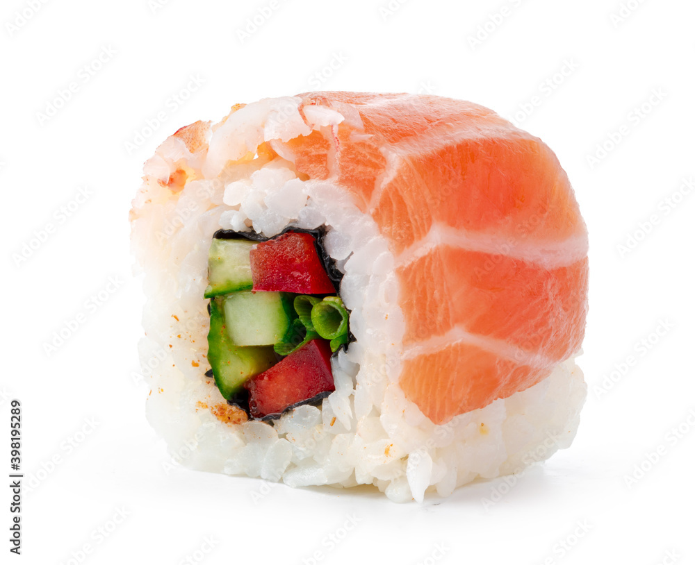 Philadelphia sushi roll isolated on white background Philadelphia sushi roll isolated on white background