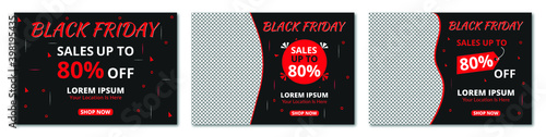 Black Friday Mega sale banner set, Social media post or web ads and Instagram design template, Price off the discount background. Vector illustration.