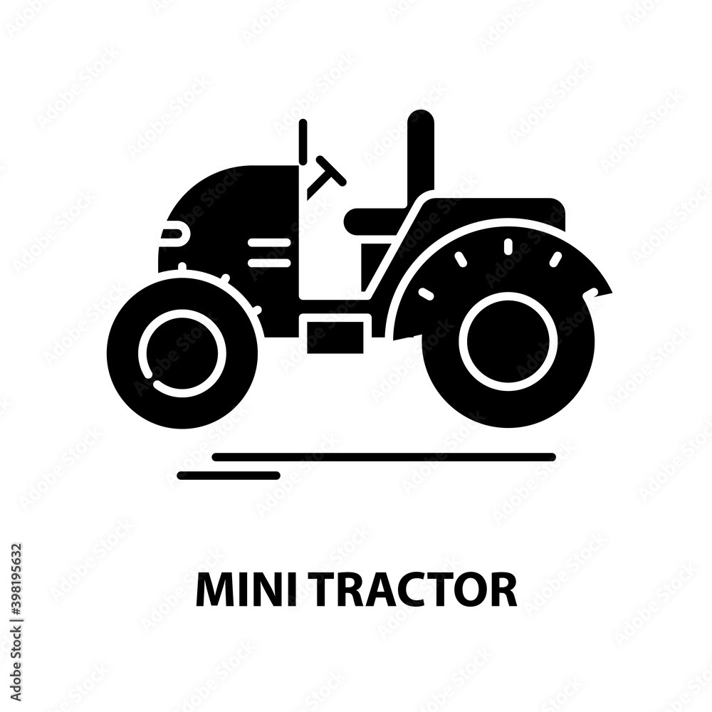 mini tractor symbol icon, black vector sign with editable strokes, concept illustration