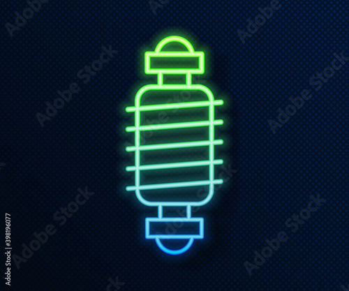 Glowing neon line Bicycle suspension icon isolated on blue background. Vector.