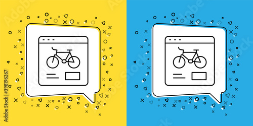 Set line Bicycle rental mobile app icon isolated on yellow and blue background. Smart service for rent bicycles in the city. Mobile app for sharing system. Vector.