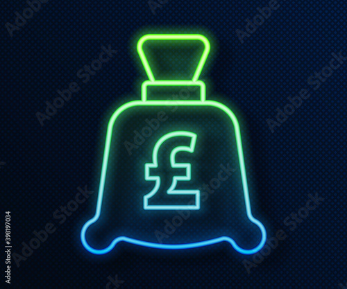 Glowing neon line Coin money with pound sterling symbol icon isolated on blue background. Banking currency sign. Cash symbol. Vector.