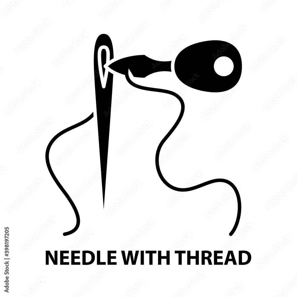 needle with thread icon, black vector sign with editable strokes, concept illustration needle with thread icon, black vector sign with editable strokes, concept illustration