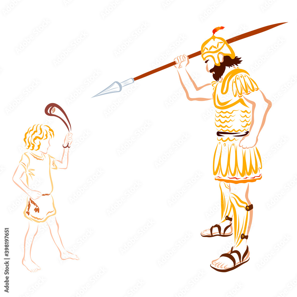 Battle of David and Goliath, Bible story Stock Illustration | Adobe Stock