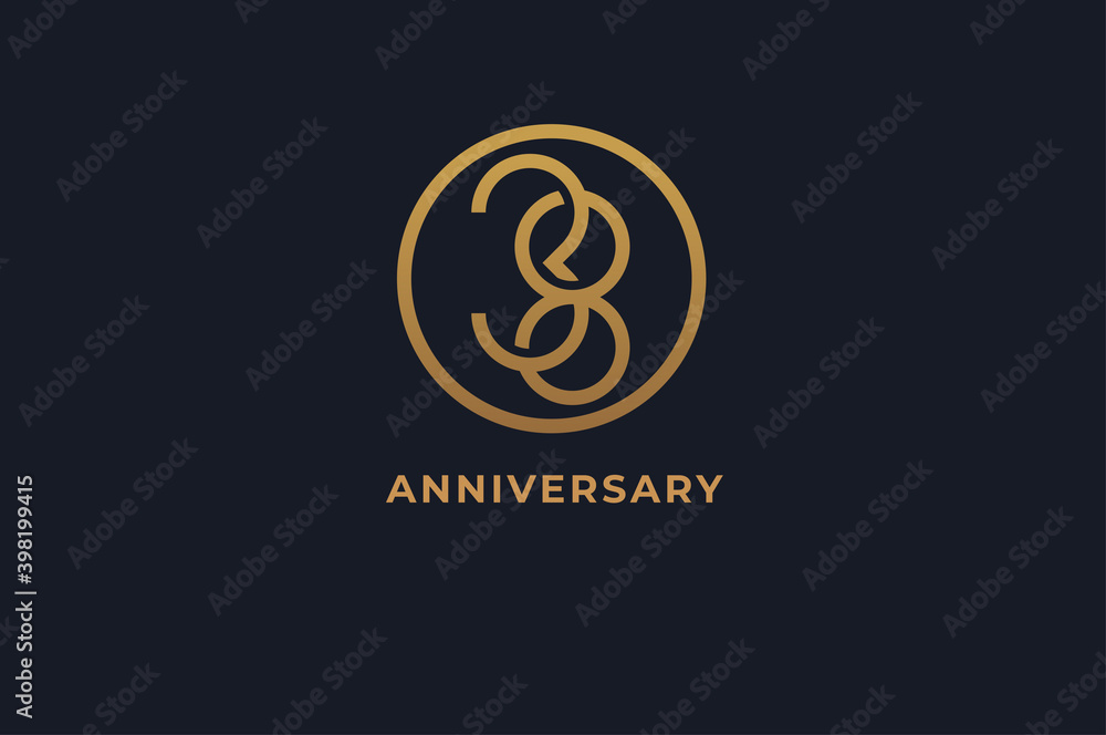 Number 38 logo, gold line circle with number inside, usable for anniversary and invitation, golden number design template, vector illustration Number 38 logo, gold line circle with number inside, usable for anniversary and invitation, golden number design template, vector illustration