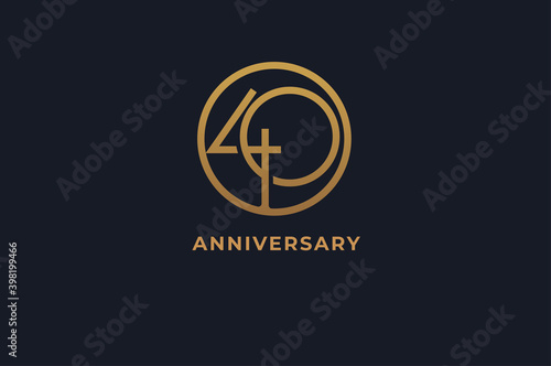 Number 40 logo,  gold line circle with number inside, usable for anniversary and invitation, golden number design template, vector illustration