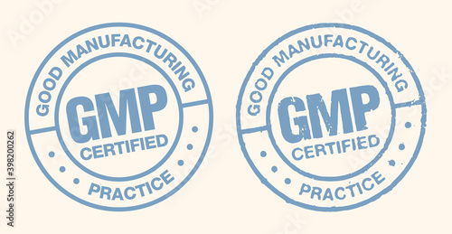 GMP Good Manufacturing Practice, vintage grunge certified round stamp - Vector