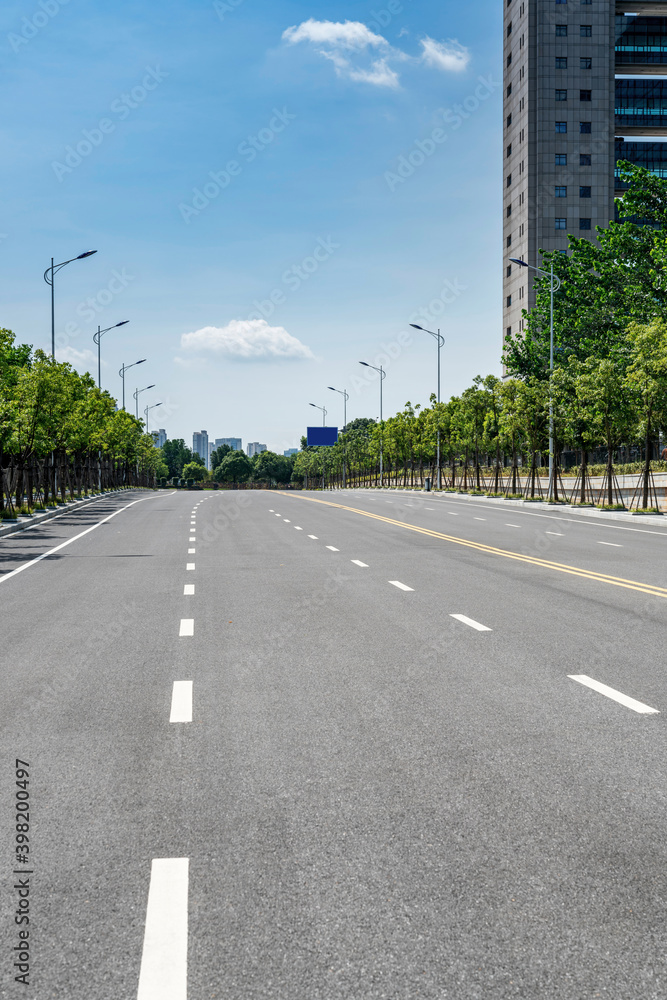 Empty urban road and buildings in China