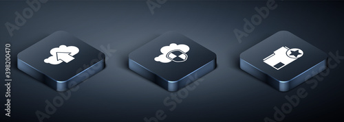 Set Isometric Cloud upload, Document folder with star and Cloud and shield icon. Vector.