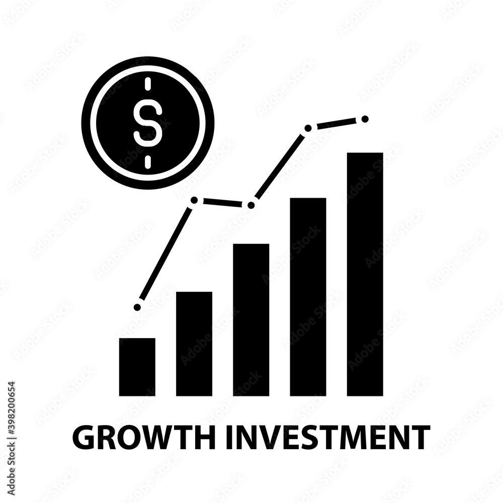 growth investment icon, black vector sign with editable strokes, concept illustration growth investment icon, black vector sign with editable strokes, concept illustration