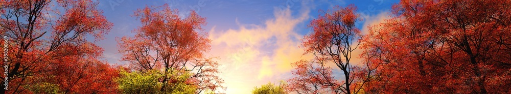 Autumn trees against the sky, 3D rendering Autumn trees against the sky, 3D rendering