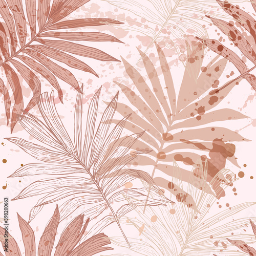 Abstract tropical foliage background in pink rose blush colors.