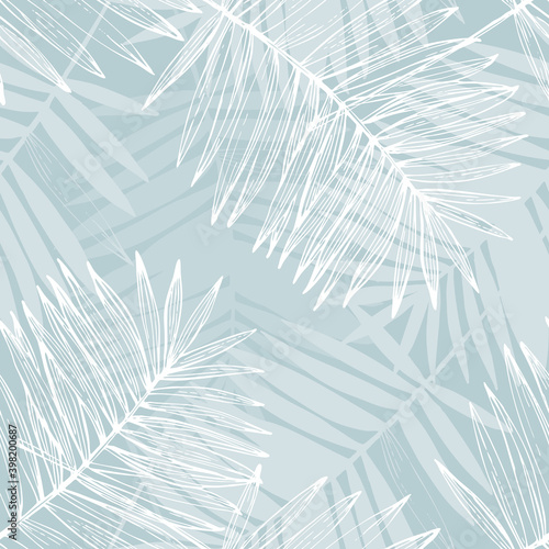 Dekoracja na wymiar  abstract-tropical-foliage-background-in-pastel-blue-colors-palm-leaves-line-art-seamless-pattern
