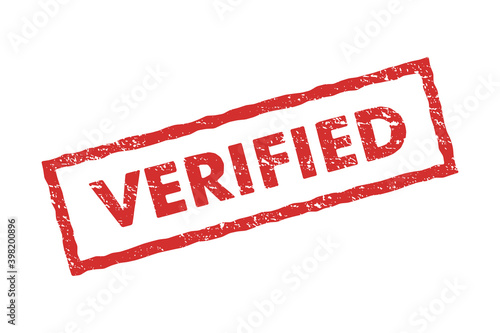 Scratched red stamp with the word verified. Vector flat illustration.