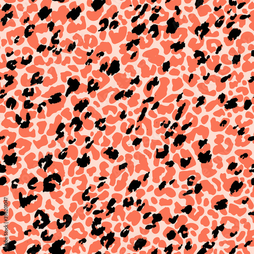 Animal skin seamless pattern. Leopard`s spotted fur imitation. Creative leopard rosettes background. Digital art in pastel nordic colors. Trendy vector illustration for surface wrapping, fabric design