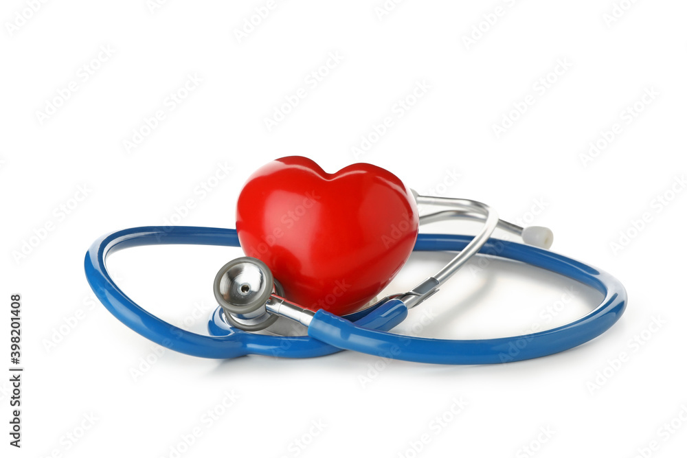 Blue stethoscope and heart isolated on white background Blue stethoscope and heart isolated on white background