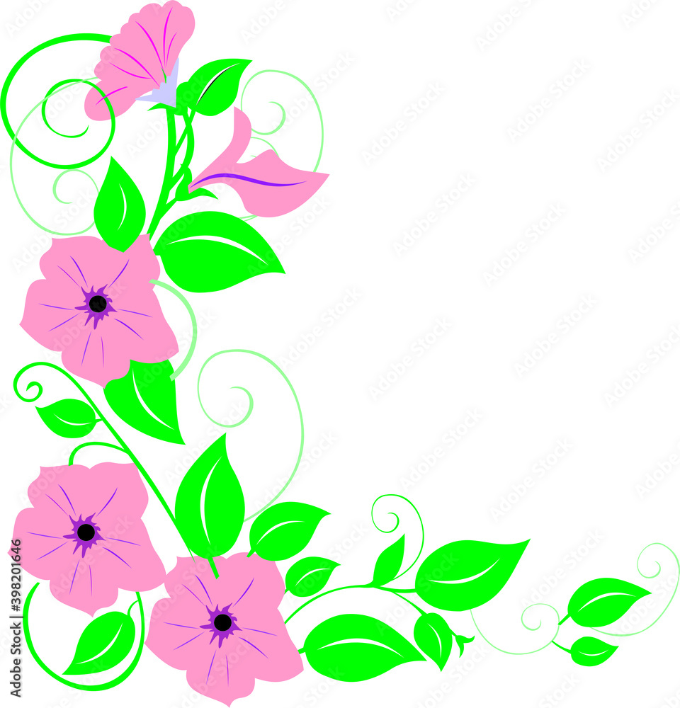 Fototapeta premium floral pattern.corner drawing with swirls.vector.assembled bouquet with leaves and monograms