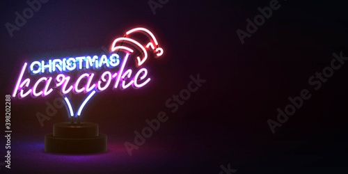 Vector realistic isolated neon sign of Christmas Karaoke flyer for template decoration and invitation covering. Concept of karaoke, night club and music.