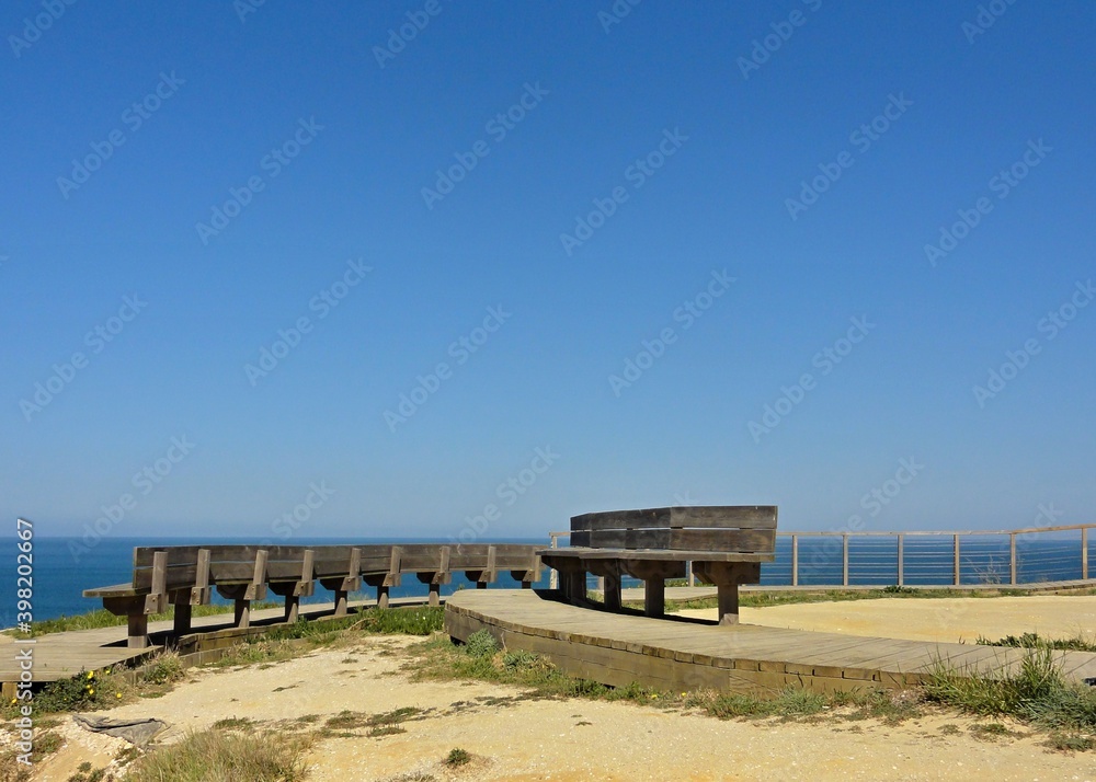 Bench on the Atlantic coast in Foz de Arelho 