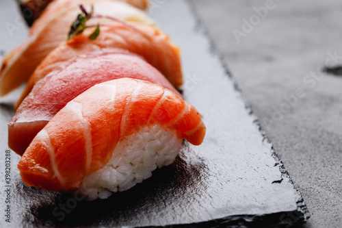 Clsoe up of nigiri sushi on plate photo