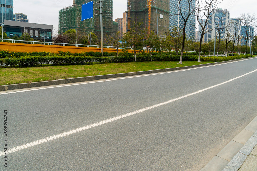 Empty urban road and buildings in China