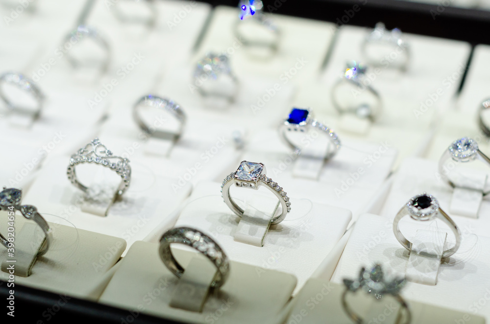 Luxury rings for sale in the jewelry store. Luxury rings for sale in the jewelry store.