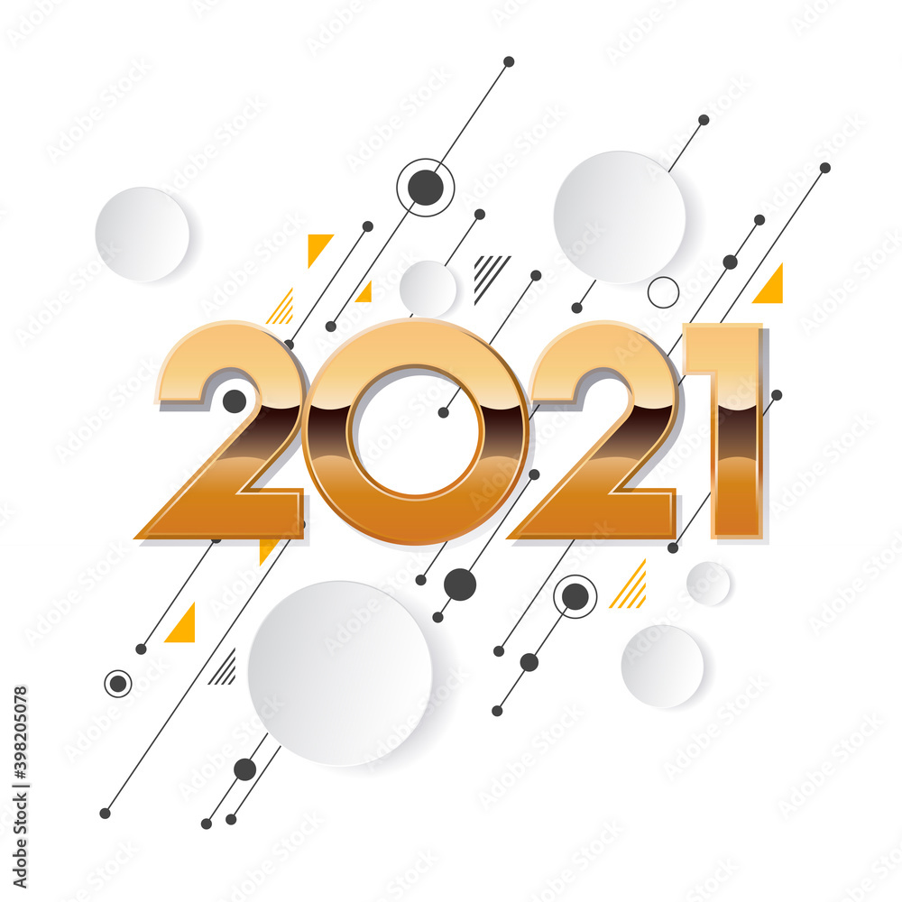Obraz premium Creative Happy new year 2021 greeting card design. Vector typography and lettering