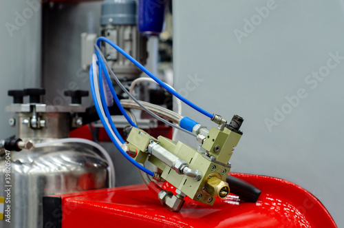 Close-up of polyurethane foam injection machine.