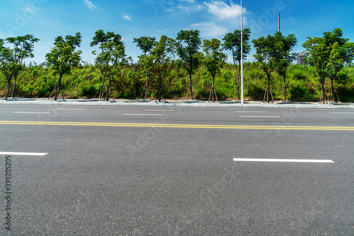 Empty urban road and buildings in China