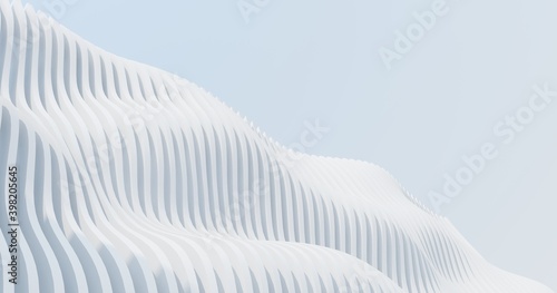 Fototapeta Naklejka Na Ścianę i Meble -  Parametric architecture of the future for presentations, graphic design. rchitectural composition, facade detail, wall, against  light empty sky -3D render.  Abstract geometric unobtrusive background.