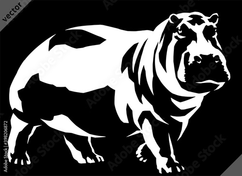 black and white linear paint draw hippo vector illustration art