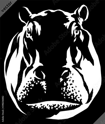 black and white linear paint draw hippo vector illustration art