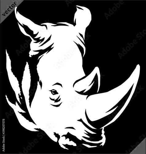 black and white linear paint draw rhino vector illustration art