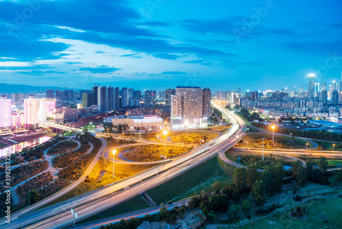 Overpass of the light trails, beautiful curves.