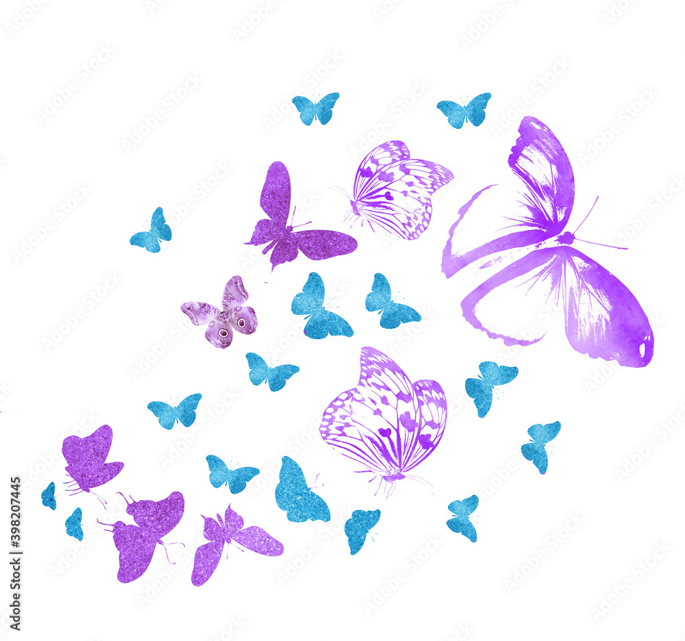 Flock of silhouette butterflies on white Flock of silhouette butterflies on white