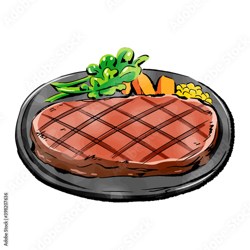 手書きラフスケッチ_ステーキ steak