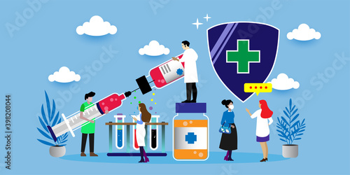 doctor give health informatioin injecting patient, vector illustration vaccination concept. can use for, landing page, template, ui, web, homepage, poster, banner, flyer