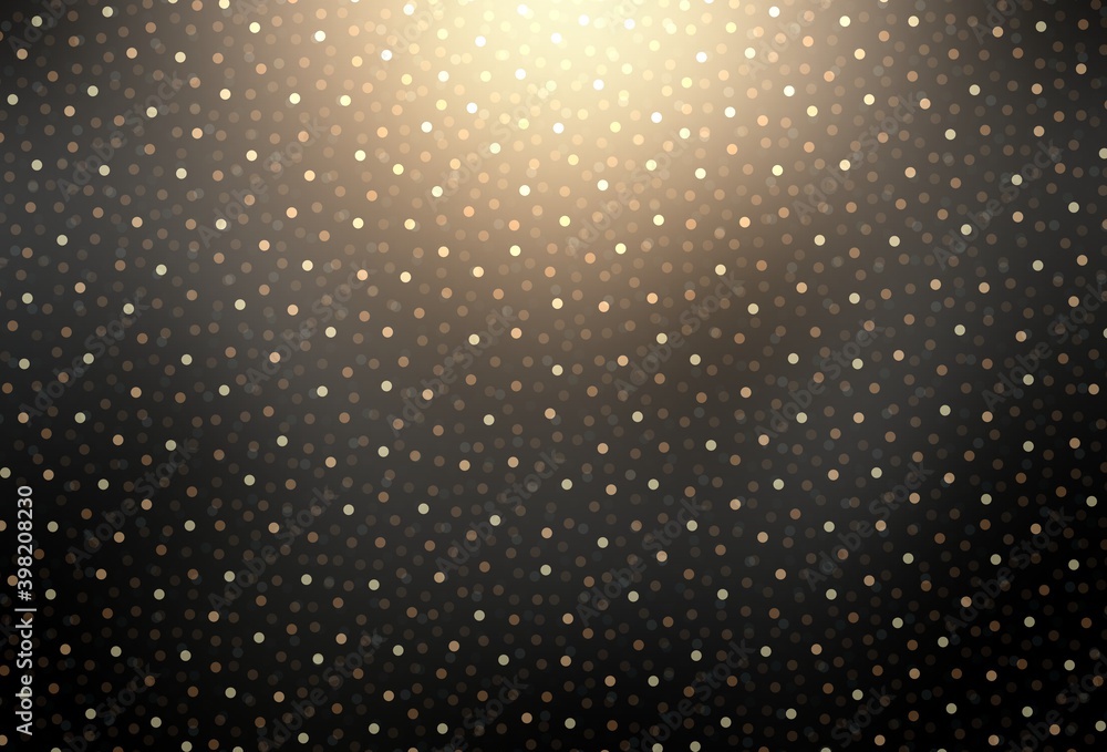 Sparkling bokeh dots cover black metal polished background. Light top shimmer dark texture. Festive style. Sparkling bokeh dots cover black metal polished background. Light top shimmer dark texture. Festive style.