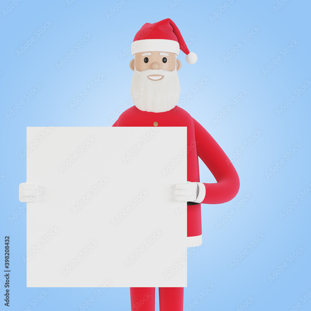 Santa Claus with banner. For Christmas cards, banners and labels. 3D illustration in cartoon style. Santa Claus with banner. For Christmas cards, banners and labels. 3D illustration in cartoon style.