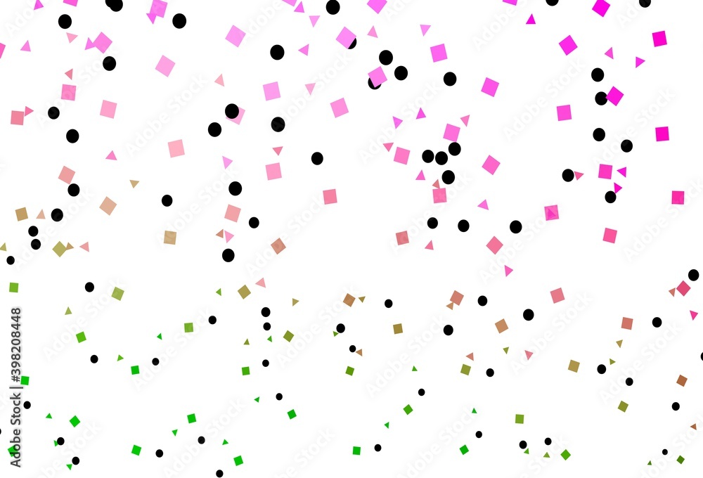 Light Pink, Green vector background with triangles, circles, cubes.