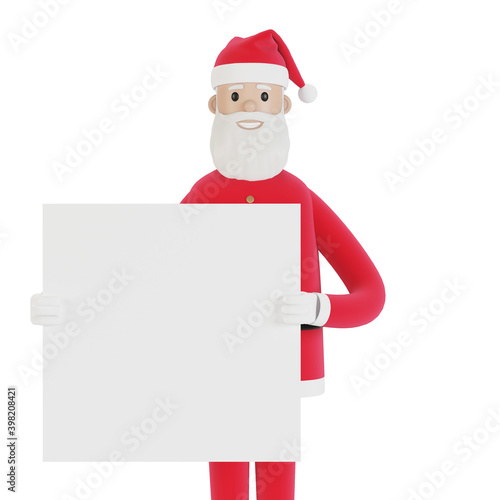 Santa Claus with banner. For Christmas cards, banners and labels. 3D illustration in cartoon style.