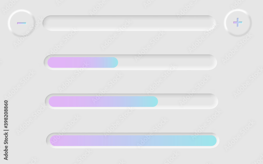 A set of web slider for brightness or volume, in neomorphism style. Vector illustration