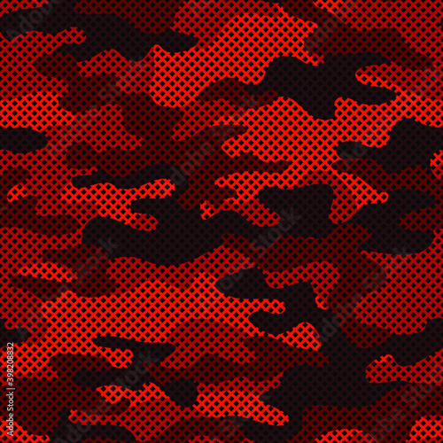 Camouflage texture seamless pattern with grid. Abstract modern endless military bacnground for fabric and fashion textile print. Vector illustration.