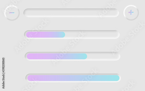 A set of web slider for brightness or volume, in neomorphism style. Vector illustration