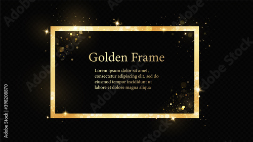Gold frames for text. Blank abstract banner layout.Background with gold sparkles and glitter effect.