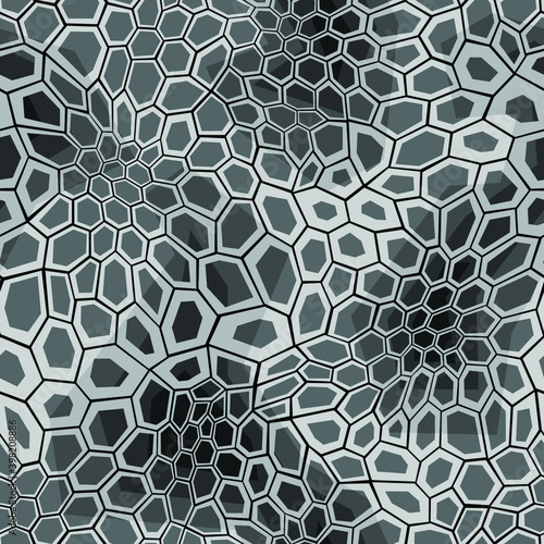 Camouflage geometric seamless pattern texture. Abstract military camo hexagonal scales endless print for army and hunting. Vector background.