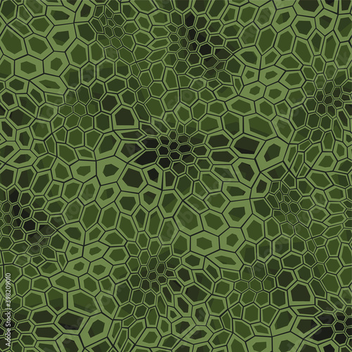 Camouflage geometric seamless pattern texture. Abstract military camo hexagonal scales endless print for army and hunting. Vector background.