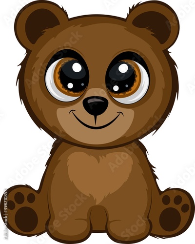 Funny cartoon brown bear. Vector illustration.
