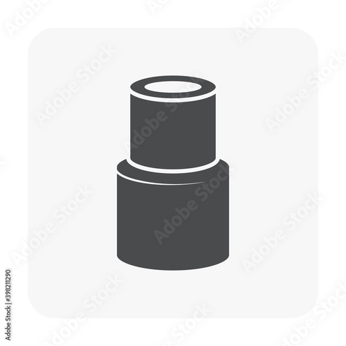 PVC plastic pipe fittings or coupling vector icon. Reducer or increaser type. Part for connection or installation pipe in pipeline system for plumbing, irrigation, drainage, sewage and water supply.